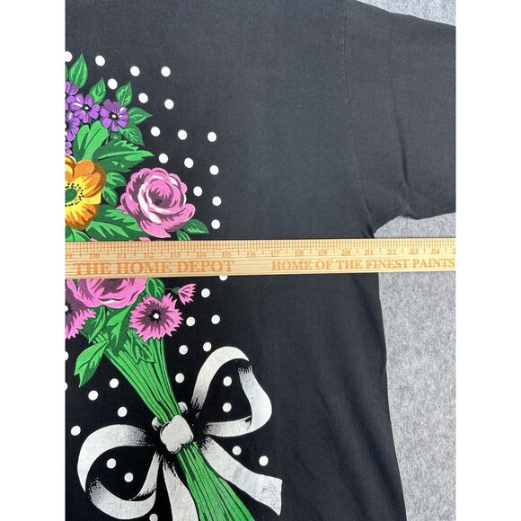 Vintage Jacques Moret Graphic T-Shirt Flowers Print One Size Black Single Stitch - Picture 7 of 8